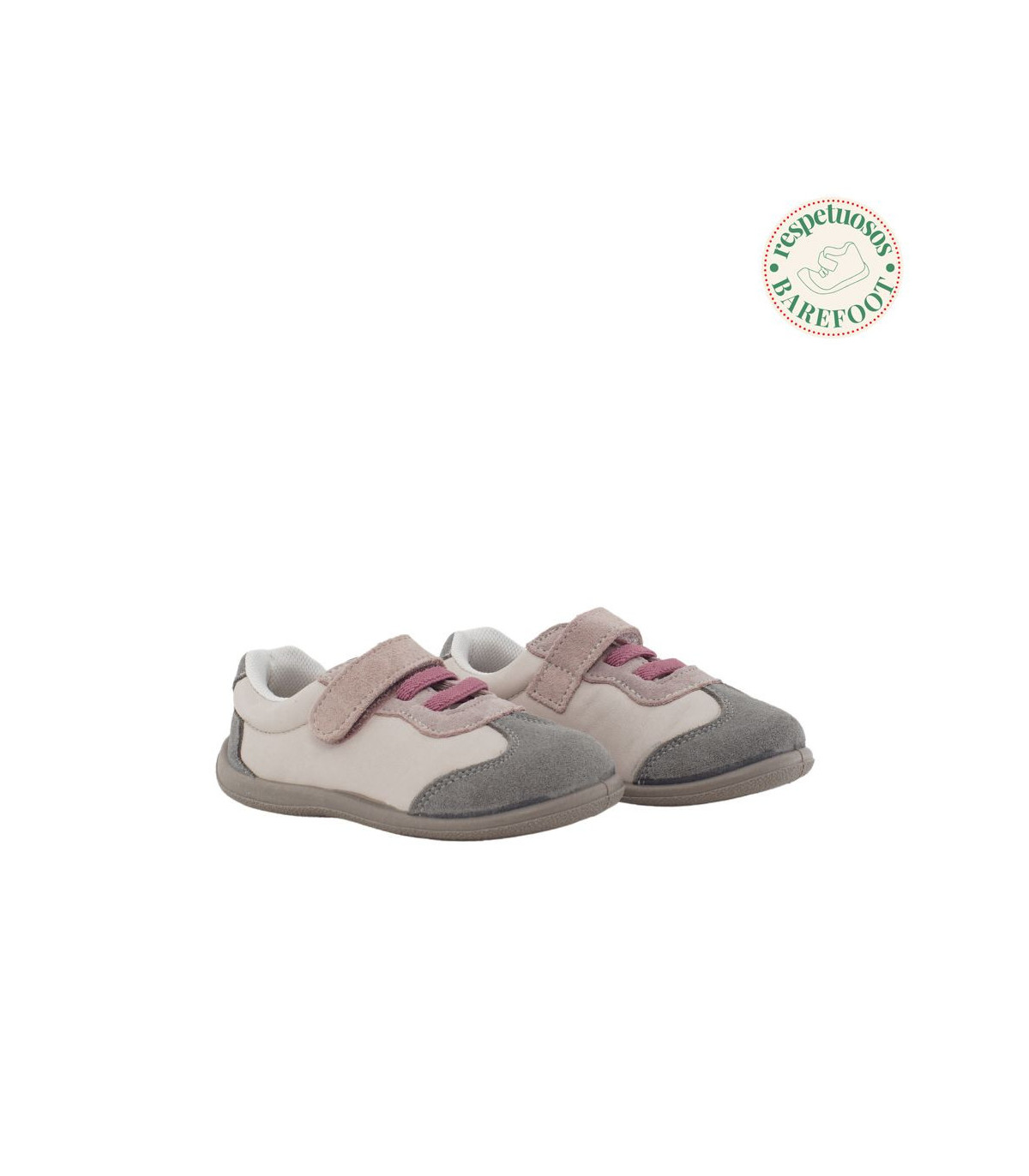 Zapatilla barefoot niña blanca y rosa metalizada