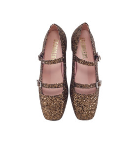 ZAPATO MARY JANE TACÓN DOBLE HEBILLA MUJER ESCOOLERS DOROTHY GLITTER BRONCE - 1