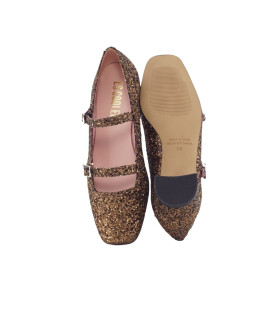 ZAPATO MARY JANE TACÓN DOBLE HEBILLA MUJER ESCOOLERS DOROTHY GLITTER BRONCE - 3