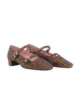 ZAPATO MARY JANE TACÓN DOBLE HEBILLA MUJER ESCOOLERS DOROTHY GLITTER BRONCE - 4