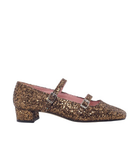 ZAPATO MARY JANE TACÓN DOBLE HEBILLA MUJER ESCOOLERS DOROTHY GLITTER BRONCE - 6